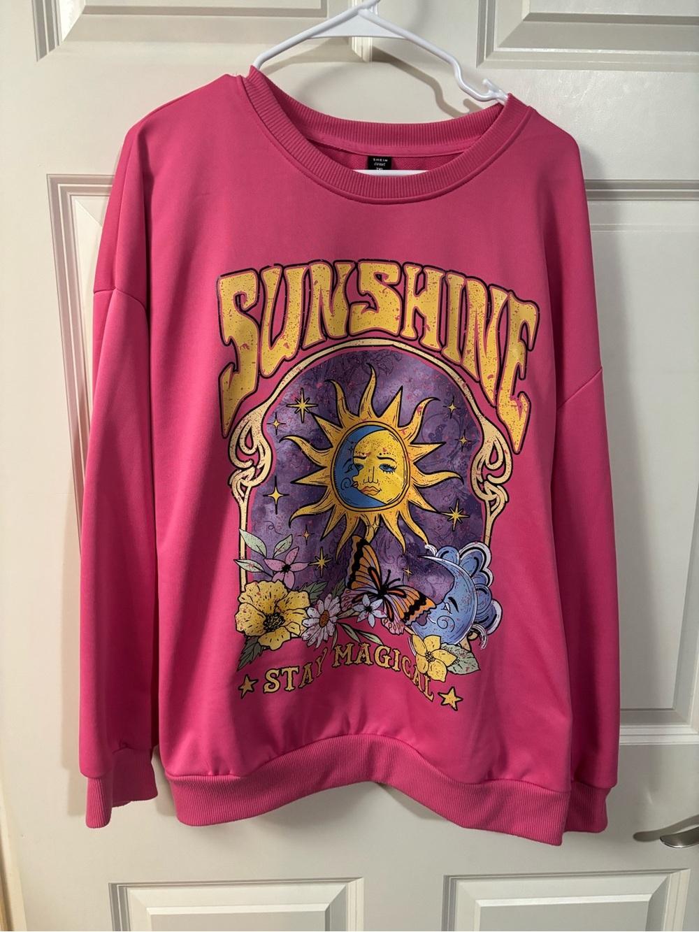 SHEIN Pink 'Sunshine' Graphic Crewneck Sweatshirt
